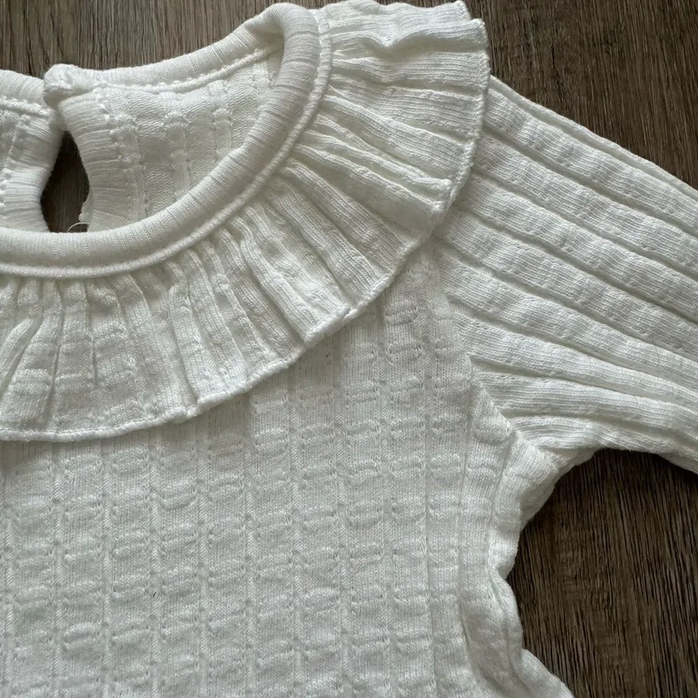 Organic Cotton Baby Girl Knit Ribbed Dress Outfit, Soft light Flower Clothing